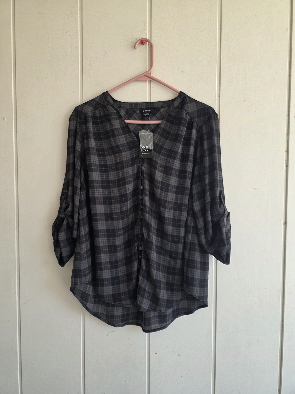 Torrid Button Up Plaid Chiffon Shirt Blouse 3/4 Sleeve New With Tags Size 00